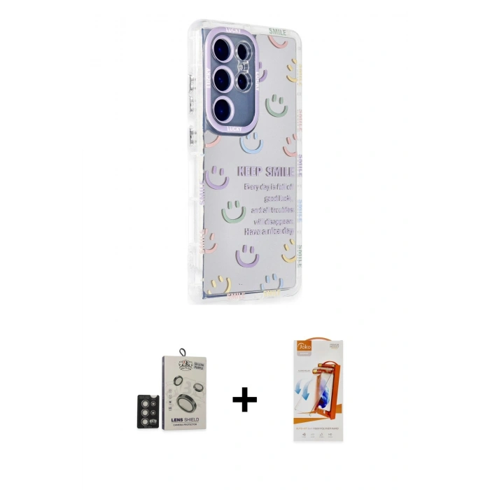 MARSİLYAN™- Galaxy S24 Ultra Kılıf Ahenk Modern Serisi - Siyah AutoKit 5in1 Fiber Polymer Nano Ekran Koruyucu + Bilvis Titan Kamera Lens - DNMR