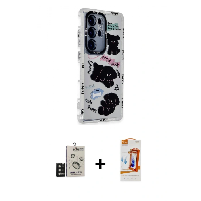 MARSİLYAN™- Galaxy S24 Ultra Kılıf Ahenk Modern Serisi - Siyah AutoKit 5in1 Fiber Polymer Nano Ekran Koruyucu + Bilvis Titan Kamera Lens - SH