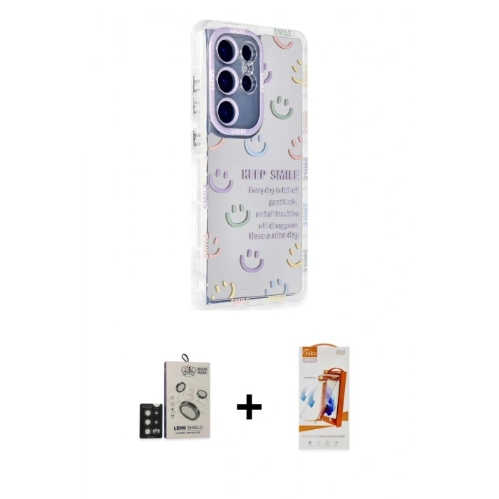 MARSİLYAN™- Galaxy S24 Ultra Kılıf Ahenk Modern Serisi - Siyah AutoKit 5in1 Fiber Polymer Nano Ekran Koruyucu + Bilvis Titan Kamera Lens - SH
