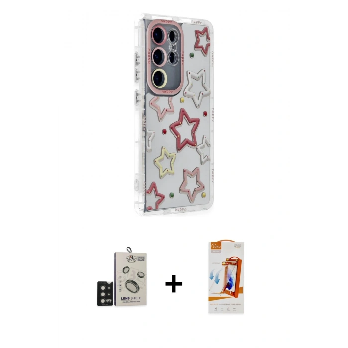 MARSİLYAN™- Galaxy S24 Ultra Kılıf Ahenk Modern Serisi - Siyah AutoKit 5in1 Fiber Polymer Nano Ekran Koruyucu + Bilvis Titan Kamera Lens - SH