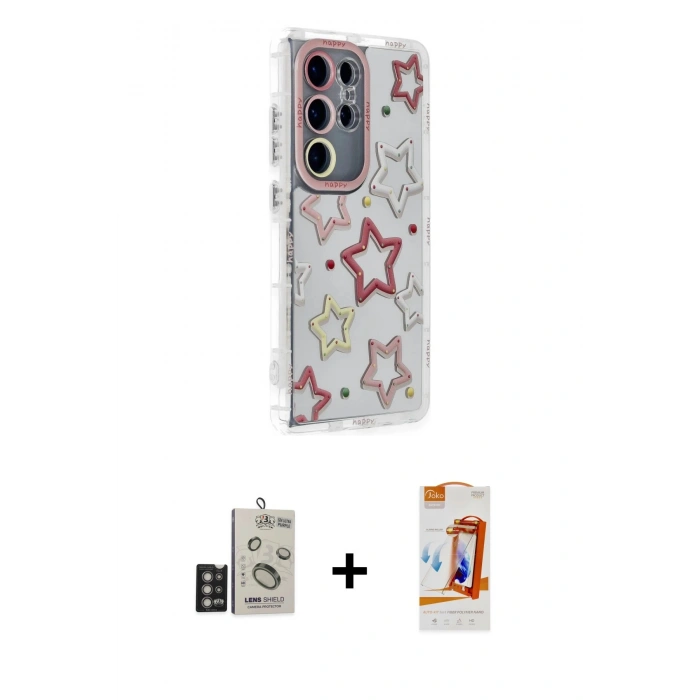 MARSİLYAN™- Galaxy S24 Ultra Kılıf Ahenk Modern Serisi - Siyah AutoKit 5in1 Fiber Polymer Nano Ekran Koruyucu + Bilvis Titan Kamera Lens - DNMR