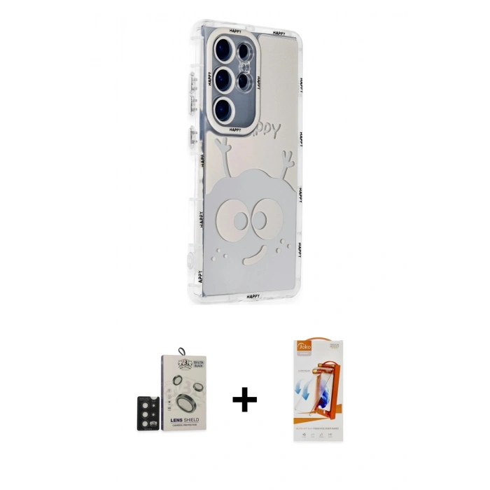 MARSİLYAN™- Galaxy S24 Ultra Kılıf Ahenk Modern Serisi - Siyah AutoKit 5in1 Fiber Polymer Nano Ekran Koruyucu + Bilvis Titan Kamera Lens - SH