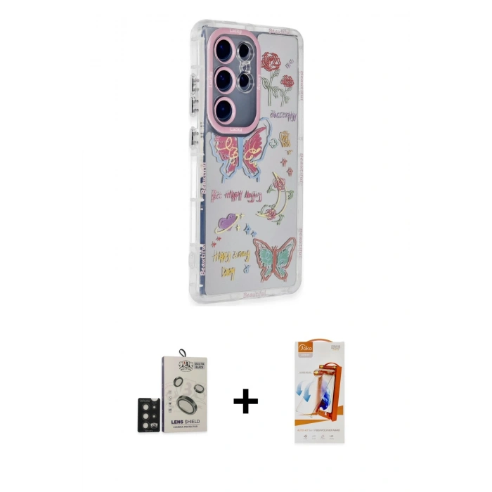 MARSİLYAN™- Galaxy S24 Ultra Kılıf Ahenk Modern Serisi - Siyah AutoKit 5in1 Fiber Polymer Nano Ekran Koruyucu + Bilvis Titan Kamera Lens - SH