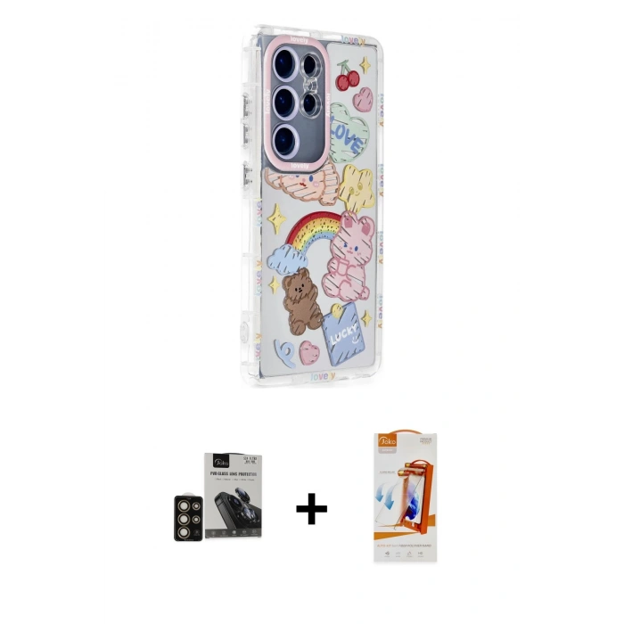 MARSİLYAN™- Galaxy S24 Ultra Kılıf Ahenk Modern Serisi - Siyah AutoKit 5in1 Fiber Polymer Nano Ekran Koruyucu + PVD Metal Kamera Lens - GD