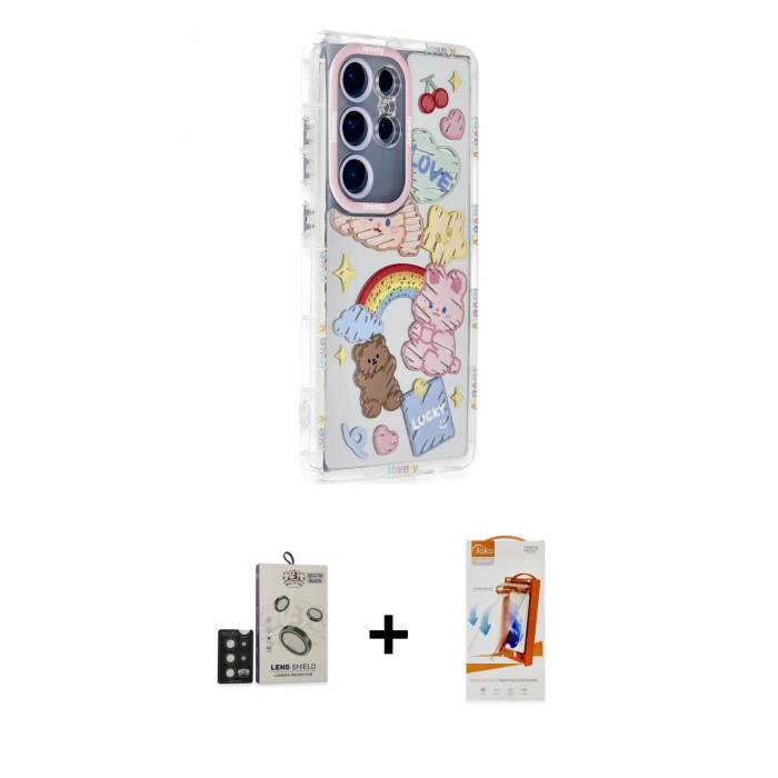 MARSİLYAN™- Galaxy S24 Ultra Kılıf Ahenk Modern Serisi - Siyah AutoKit 5in1 Fiber Polymer Nano Ekran Koruyucu + Bilvis Titan Kamera Lens - SH