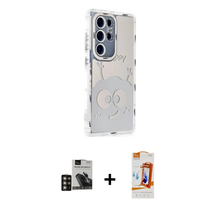 MARSİLYAN™- Galaxy S24 Ultra Kılıf Ahenk Modern Serisi - Siyah AutoKit 5in1 Fiber Polymer Nano Ekran Koruyucu + PVD Metal Kamera Lens - GD