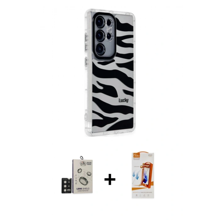 MARSİLYAN™- Galaxy S24 Ultra Kılıf Ahenk Modern Serisi - Siyah AutoKit 5in1 Fiber Polymer Nano Ekran Koruyucu + Bilvis Titan Kamera Lens - SH