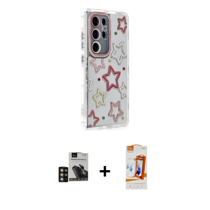 MARSİLYAN™- Galaxy S24 Ultra Kılıf Ahenk Modern Serisi - Siyah AutoKit 5in1 Fiber Polymer Nano Ekran Koruyucu + PVD Metal Kamera Lens - GD