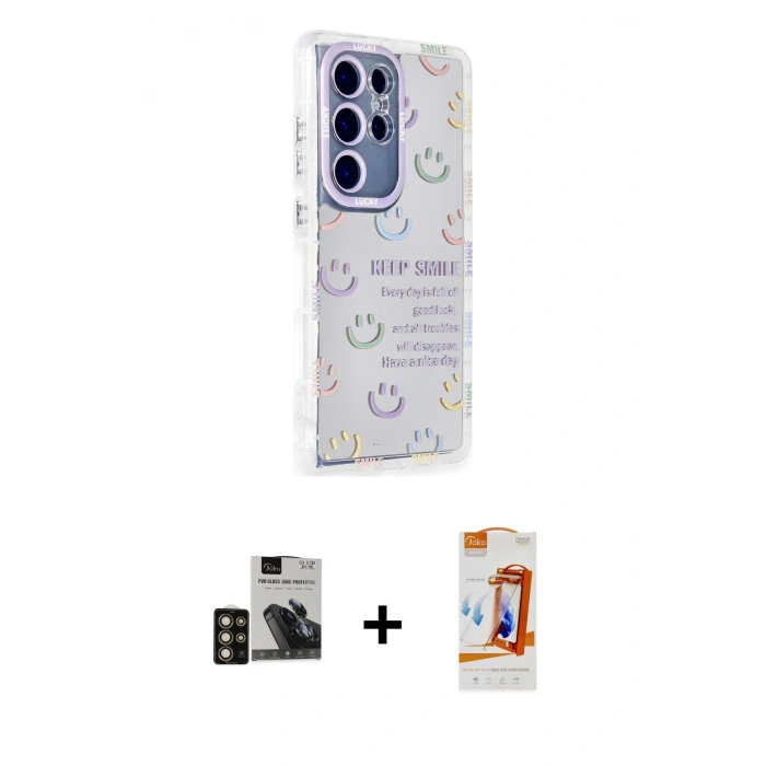 MARSİLYAN™- Galaxy S24 Ultra Kılıf Ahenk Modern Serisi - Siyah AutoKit 5in1 Fiber Polymer Nano Ekran Koruyucu + PVD Metal Kamera Lens - GD