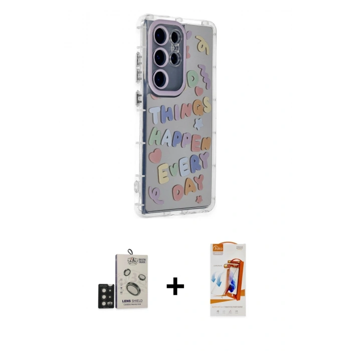 MARSİLYAN™- Galaxy S24 Ultra Kılıf Ahenk Modern Serisi - Siyah AutoKit 5in1 Fiber Polymer Nano Ekran Koruyucu + Bilvis Titan Kamera Lens - SH