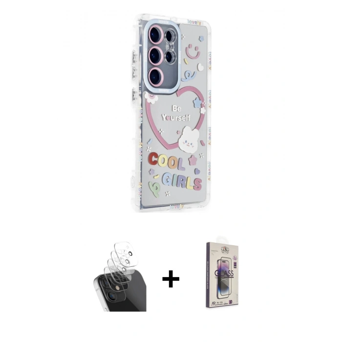MARSİLYAN™- Galaxy S24 Ultra Kılıf Ahenk Modern Serisi - Siyah Bilvis 3D Cam Ekran Koruyucu + Kamera Lens Koruma Cam - SF