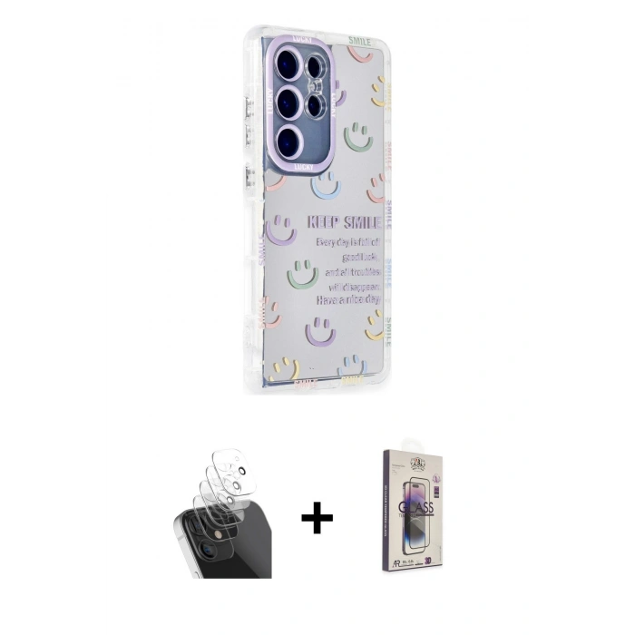 MARSİLYAN™- Galaxy S24 Ultra Kılıf Ahenk Modern Serisi - Siyah Bilvis 3D Cam Ekran Koruyucu + Kamera Lens Koruma Cam - SF