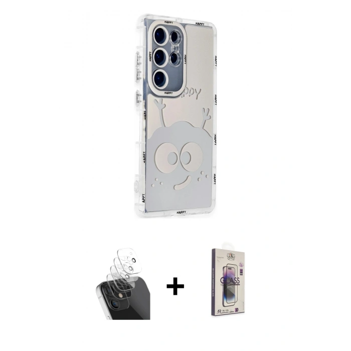 MARSİLYAN™- Galaxy S24 Ultra Kılıf Ahenk Modern Serisi - Siyah Bilvis 3D Cam Ekran Koruyucu + Kamera Lens Koruma Cam - SF