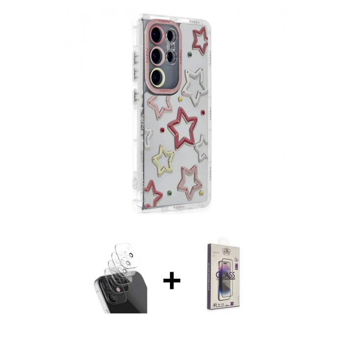 MARSİLYAN™- Galaxy S24 Ultra Kılıf Ahenk Modern Serisi - Siyah Bilvis 3D Cam Ekran Koruyucu + Kamera Lens Koruma Cam - SF