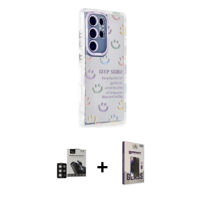 MARSİLYAN™- Galaxy S24 Ultra Kılıf Ahenk Modern Serisi - Siyah Bilvis Hayalet Cam Ekran Koruyucu + PVD Metal Kamera Lens - DNMR