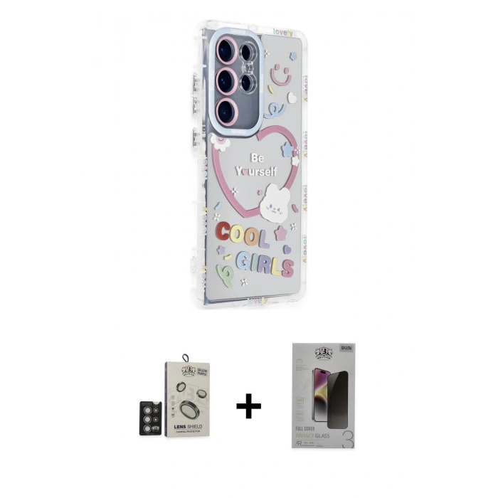 MARSİLYAN™- Galaxy S24 Ultra Kılıf Ahenk Modern Serisi - Siyah Bilvis Hayalet Cam Ekran Koruyucu + Bilvis Titan Kamera Lens - DNMR