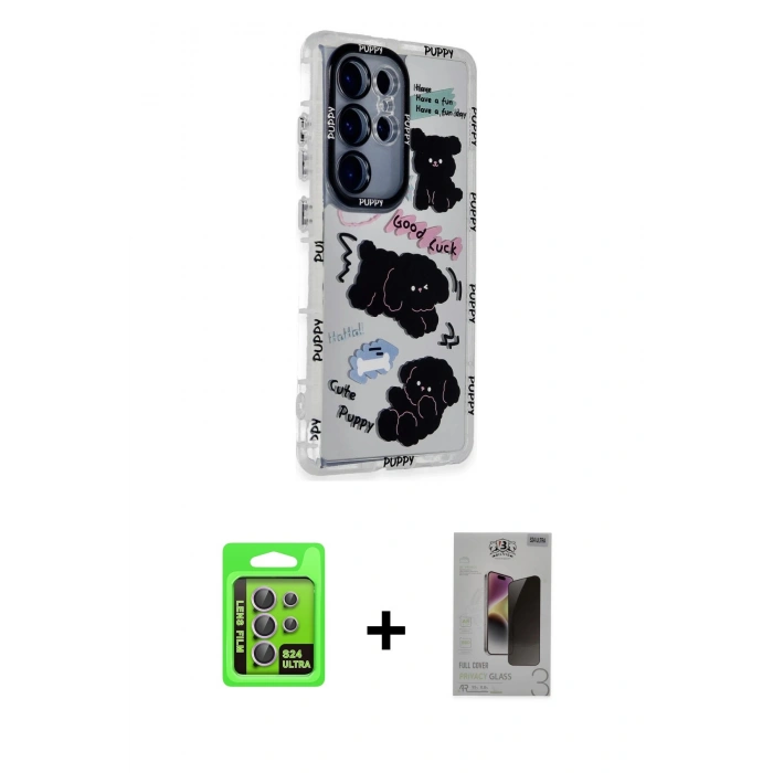 MARSİLYAN™- Galaxy S24 Ultra Kılıf Ahenk Modern Serisi - Siyah Bilvis Hayalet Cam Ekran Koruyucu + Raze Metal Kamera Lens - MR