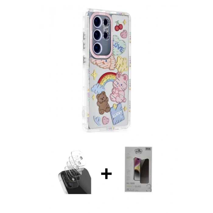 MARSİLYAN™- Galaxy S24 Ultra Kılıf Ahenk Modern Serisi - Siyah Bilvis Hayalet Cam Ekran Koruyucu + Kamera Lens Koruma Cam - SF