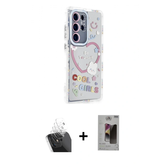 MARSİLYAN™- Galaxy S24 Ultra Kılıf Ahenk Modern Serisi - Siyah Bilvis Hayalet Cam Ekran Koruyucu + Kamera Lens Koruma Cam - SF