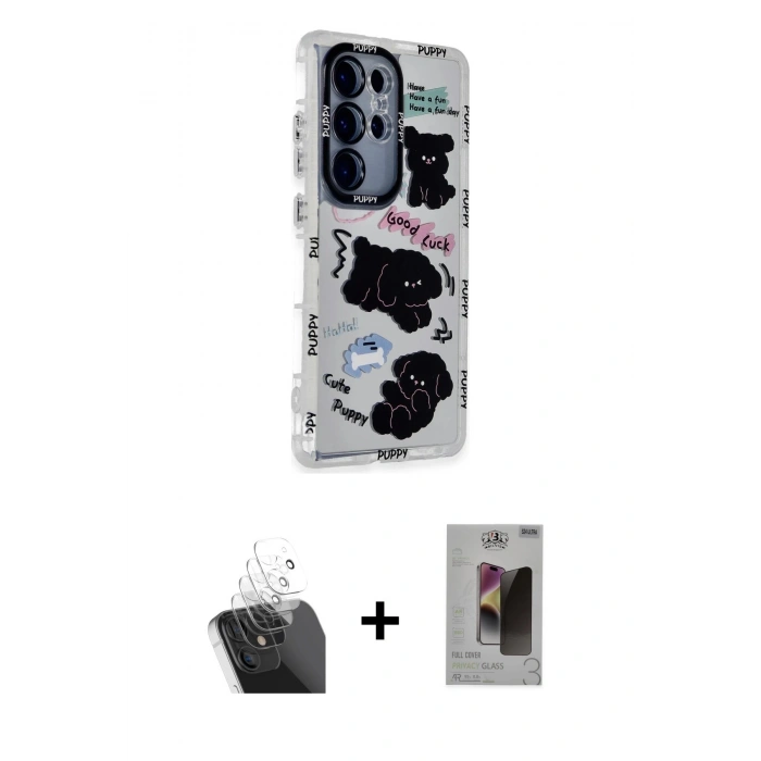 MARSİLYAN™- Galaxy S24 Ultra Kılıf Ahenk Modern Serisi - Siyah Bilvis Hayalet Cam Ekran Koruyucu + Kamera Lens Koruma Cam - SF
