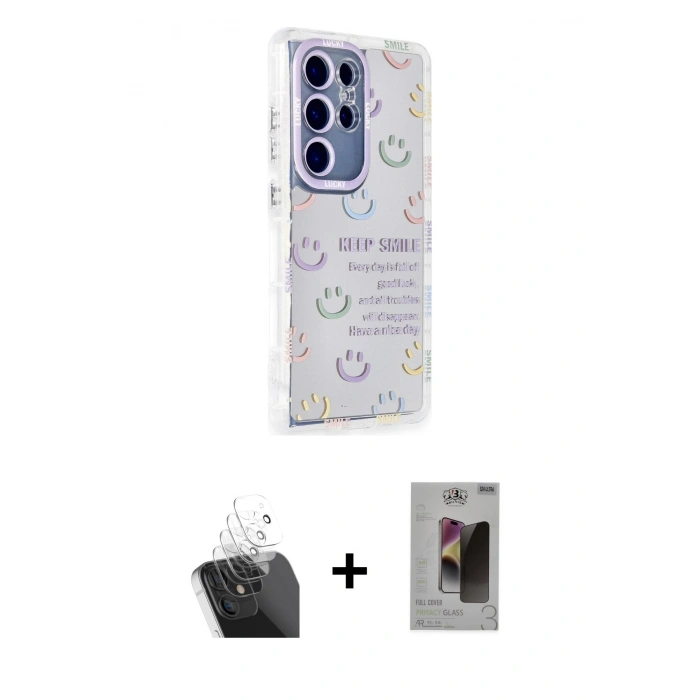MARSİLYAN™- Galaxy S24 Ultra Kılıf Ahenk Modern Serisi - Siyah Bilvis Hayalet Cam Ekran Koruyucu + Kamera Lens Koruma Cam - SF