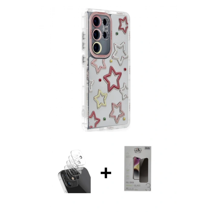 MARSİLYAN™- Galaxy S24 Ultra Kılıf Ahenk Modern Serisi - Siyah Bilvis Hayalet Cam Ekran Koruyucu + Kamera Lens Koruma Cam - SF