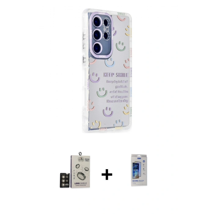 MARSİLYAN™- Galaxy S24 Ultra Kılıf Ahenk Modern Serisi - Siyah Durable Full Glue Curved Cam + Bilvis Titan Kamera Lens - GD