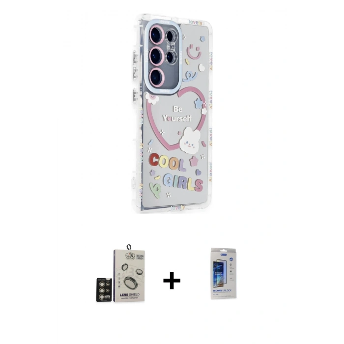 MARSİLYAN™- Galaxy S24 Ultra Kılıf Ahenk Modern Serisi - Siyah Durable Full Glue Curved Cam + Bilvis Titan Kamera Lens - GD