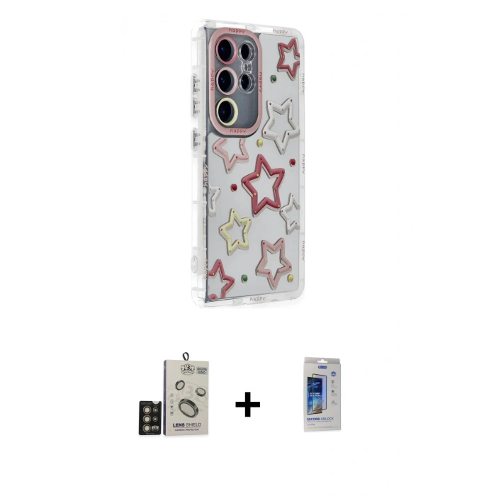 MARSİLYAN™- Galaxy S24 Ultra Kılıf Ahenk Modern Serisi - Siyah Durable Full Glue Curved Cam + Bilvis Titan Kamera Lens - GD