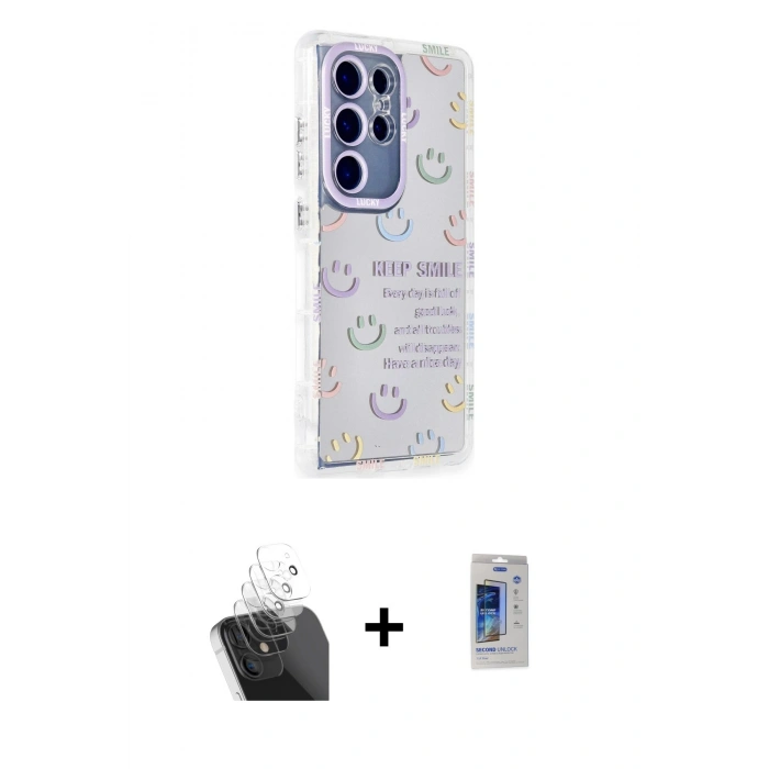 MARSİLYAN™- Galaxy S24 Ultra Kılıf Ahenk Modern Serisi - Siyah Durable Full Glue Curved Cam + Kamera Lens Koruma Cam - SF