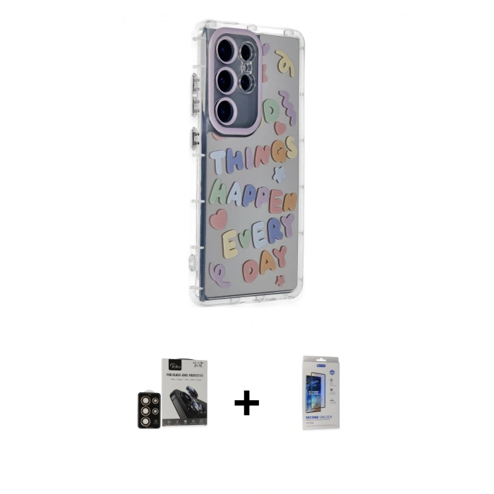 MARSİLYAN™- Galaxy S24 Ultra Kılıf Ahenk Modern Serisi - Siyah Durable Full Glue Curved Cam + PVD Metal Kamera Lens - GD