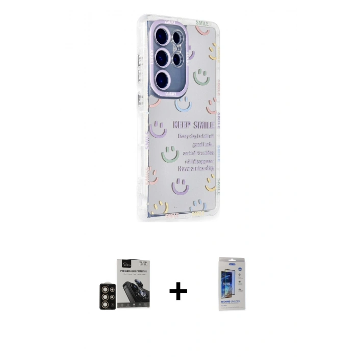 MARSİLYAN™- Galaxy S24 Ultra Kılıf Ahenk Modern Serisi - Siyah Durable Full Glue Curved Cam + PVD Metal Kamera Lens - GD