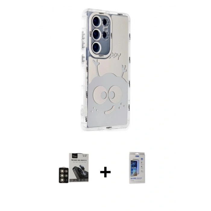MARSİLYAN™- Galaxy S24 Ultra Kılıf Ahenk Modern Serisi - Siyah Durable Full Glue Curved Cam + PVD Metal Kamera Lens - GD