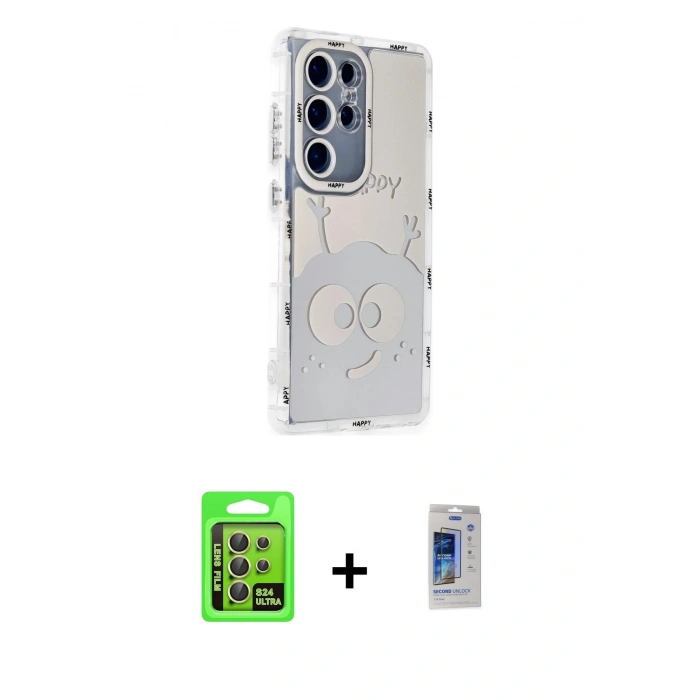 MARSİLYAN™- Galaxy S24 Ultra Kılıf Ahenk Modern Serisi - Siyah Durable Full Glue Curved Cam + Raze Metal Kamera Lens - SI