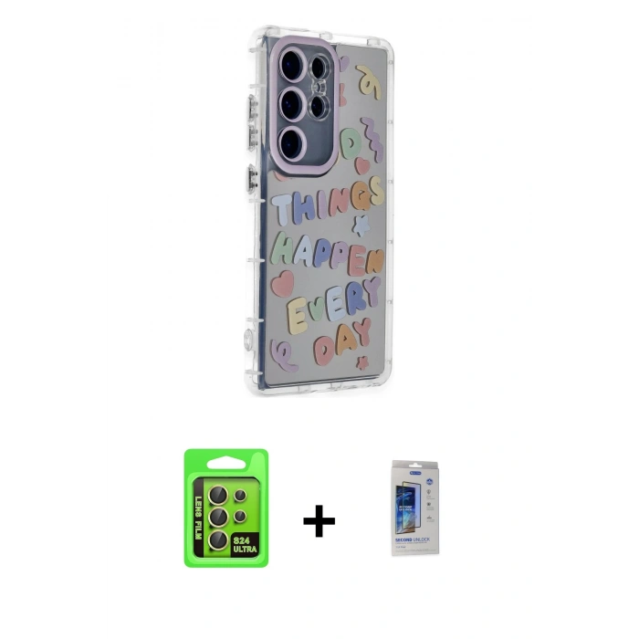 MARSİLYAN™- Galaxy S24 Ultra Kılıf Ahenk Modern Serisi - Siyah Durable Full Glue Curved Cam + Raze Metal Kamera Lens - SI