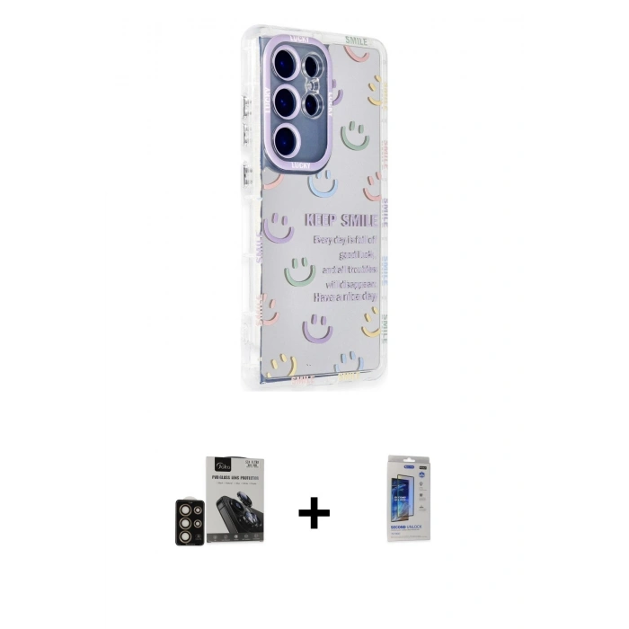 MARSİLYAN™- Galaxy S24 Ultra Kılıf Ahenk Modern Serisi - Siyah Durable Full Glue Curved Hayalet Cam + PVD Metal Kamera Lens - GD