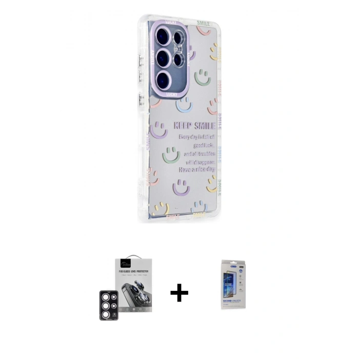 MARSİLYAN™- Galaxy S24 Ultra Kılıf Ahenk Modern Serisi - Siyah Durable Full Glue Curved Hayalet Cam + PVD Metal Kamera Lens - PE