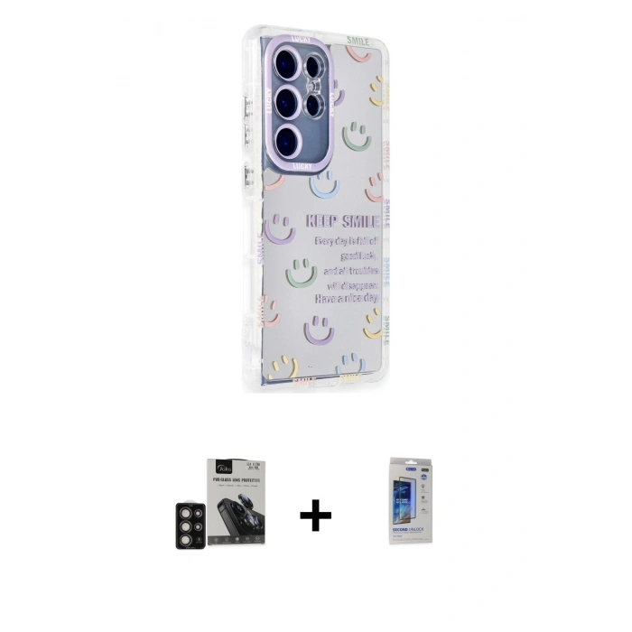 MARSİLYAN™- Galaxy S24 Ultra Kılıf Ahenk Modern Serisi - Siyah Durable Full Glue Curved Hayalet Cam + PVD Metal Kamera Lens - DNMR