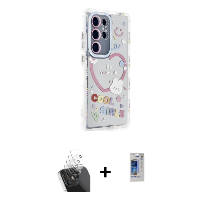 MARSİLYAN™- Galaxy S24 Ultra Kılıf Ahenk Modern Serisi - Siyah Durable Full Glue Curved Hayalet Cam + Kamera Lens Koruma Cam - SF