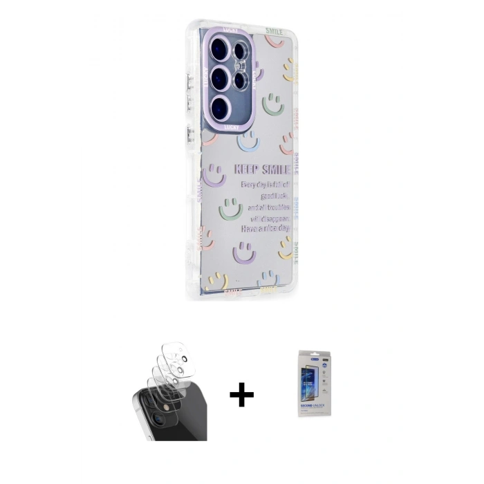 MARSİLYAN™- Galaxy S24 Ultra Kılıf Ahenk Modern Serisi - Siyah Durable Full Glue Curved Hayalet Cam + Kamera Lens Koruma Cam - SF