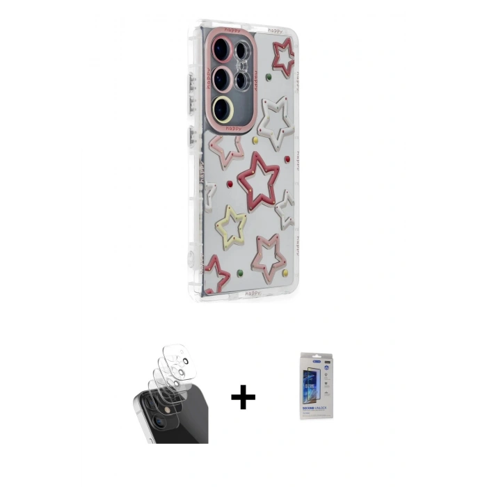 MARSİLYAN™- Galaxy S24 Ultra Kılıf Ahenk Modern Serisi - Siyah Durable Full Glue Curved Hayalet Cam + Kamera Lens Koruma Cam - SF