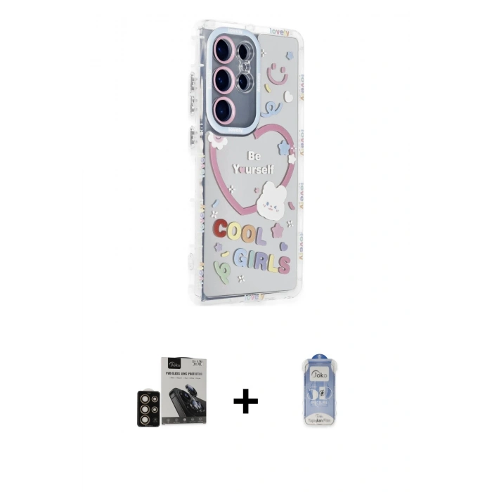 MARSİLYAN™- Galaxy S24 Ultra Kılıf Ahenk Modern Serisi - Siyah Joko Magic 5D Cam + PVD Metal Kamera Lens - GD