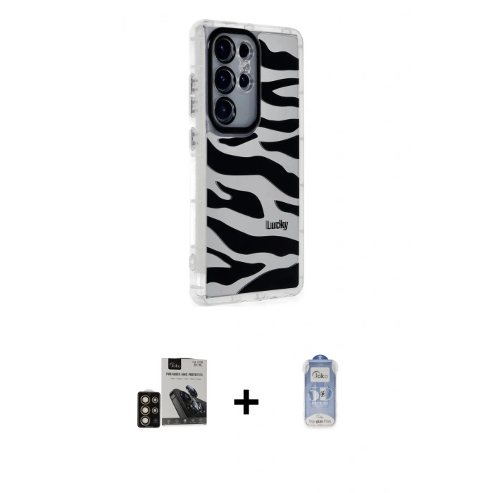 MARSİLYAN™- Galaxy S24 Ultra Kılıf Ahenk Modern Serisi - Siyah Joko Magic 5D Cam + PVD Metal Kamera Lens - GD