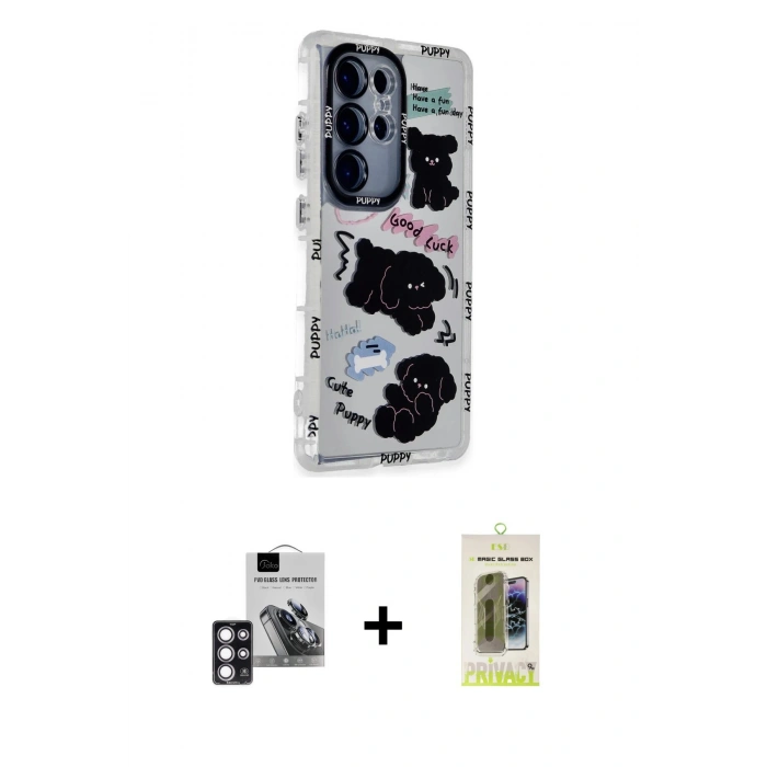 MARSİLYAN™- Galaxy S24 Ultra Kılıf Ahenk Modern Serisi - Siyah Joko Magic 5D Hayalet Cam + PVD Metal Kamera Lens - PE