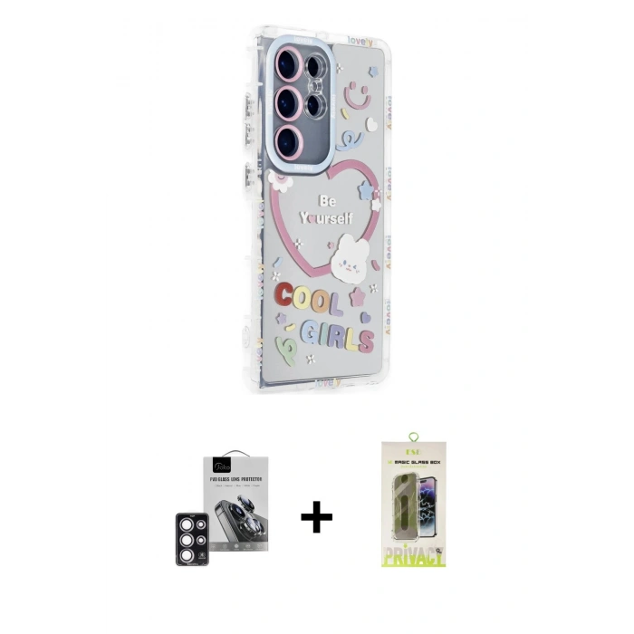 MARSİLYAN™- Galaxy S24 Ultra Kılıf Ahenk Modern Serisi - Siyah Joko Magic 5D Hayalet Cam + PVD Metal Kamera Lens - PE