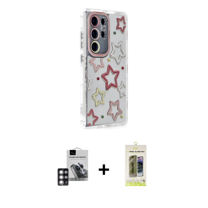 MARSİLYAN™- Galaxy S24 Ultra Kılıf Ahenk Modern Serisi - Siyah Joko Magic 5D Hayalet Cam + PVD Metal Kamera Lens - PE