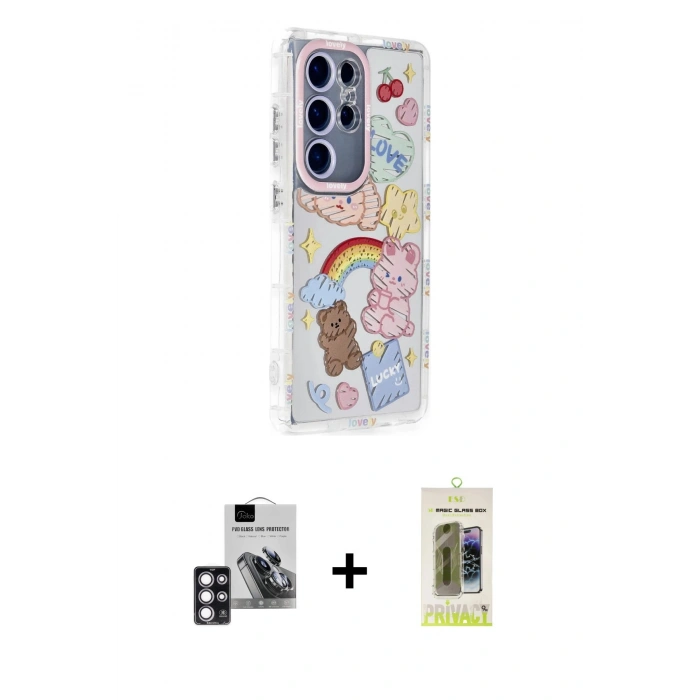 MARSİLYAN™- Galaxy S24 Ultra Kılıf Ahenk Modern Serisi - Siyah Joko Magic 5D Hayalet Cam + PVD Metal Kamera Lens - PE