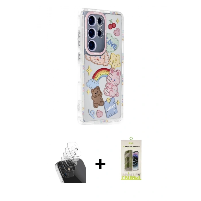 MARSİLYAN™- Galaxy S24 Ultra Kılıf Ahenk Modern Serisi - Siyah Joko Magic 5D Hayalet Cam + Kamera Lens Koruma Cam - SF
