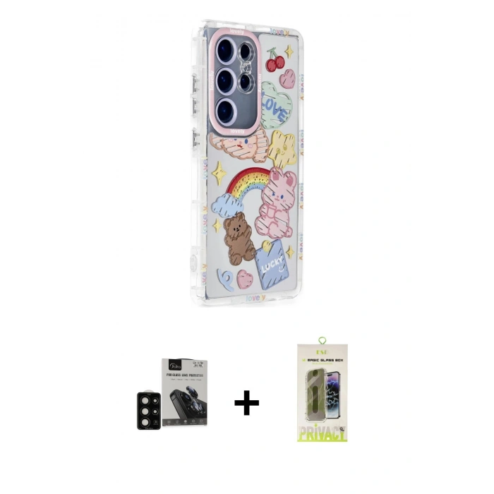 MARSİLYAN™- Galaxy S24 Ultra Kılıf Ahenk Modern Serisi - Siyah Joko Magic 5D Hayalet Cam + PVD Metal Kamera Lens - SH