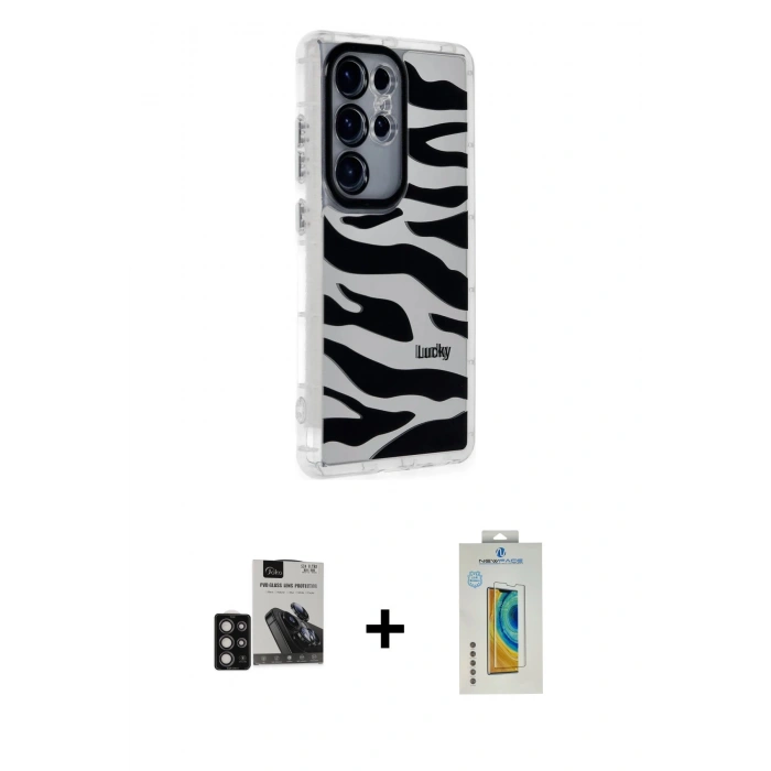 MARSİLYAN™- Galaxy S24 Ultra Kılıf Ahenk Modern Serisi - Siyah Polymer Nano Ekran Koruyucu + PVD Metal Kamera Lens - DNMR